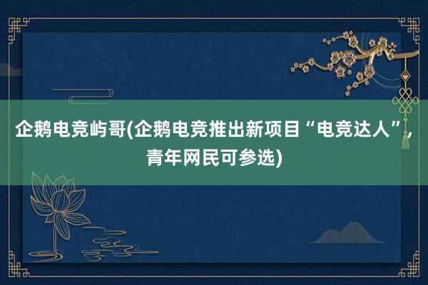 企鹅电竞屿哥(企鹅电竞推出新项目“电竞达人”，青年网民可参选)