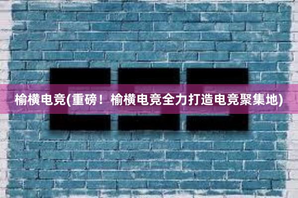 榆横电竞(重磅！榆横电竞全力打造电竞聚集地)