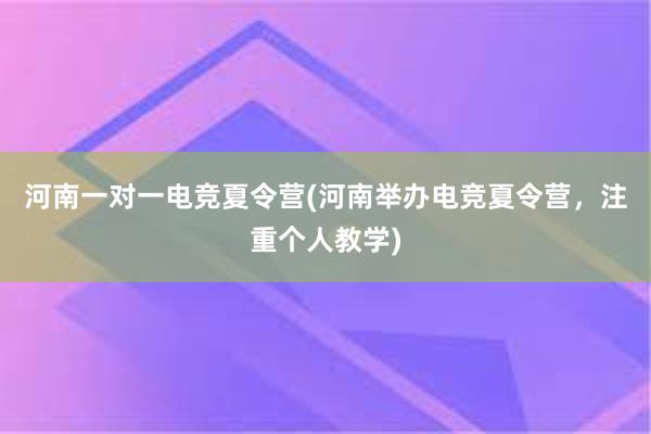 河南一对一电竞夏令营(河南举办电竞夏令营，注重个人教学)