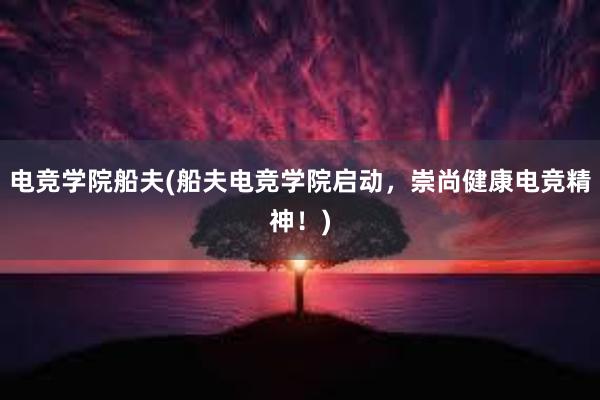 电竞学院船夫(船夫电竞学院启动，崇尚健康电竞精神！)