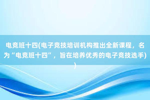 电竞班十四(电子竞技培训机构推出全新课程，名为“电竞班十四”，旨在培养优秀的电子竞技选手)