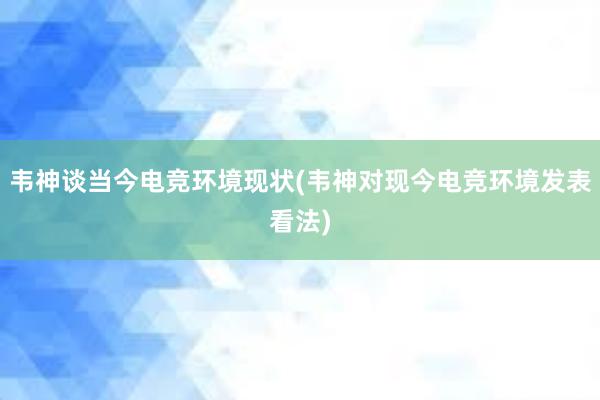 韦神谈当今电竞环境现状(韦神对现今电竞环境发表看法)