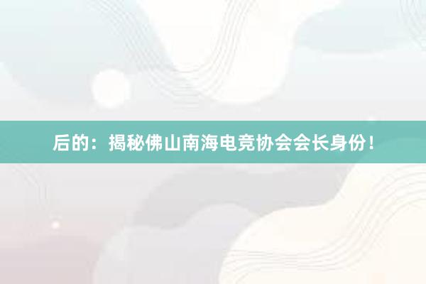 后的：揭秘佛山南海电竞协会会长身份！