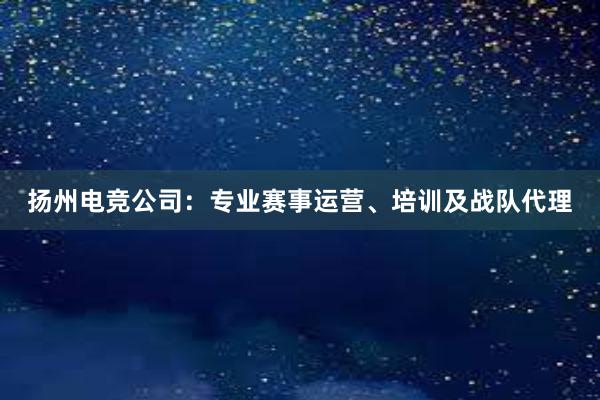 扬州电竞公司：专业赛事运营、培训及战队代理