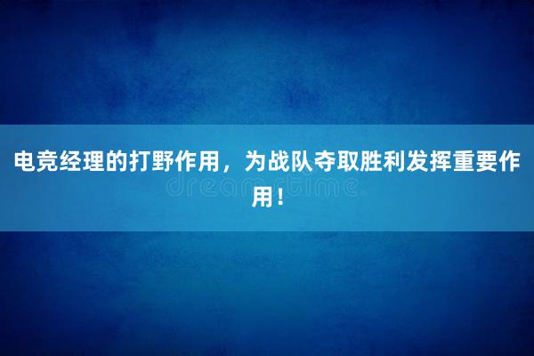 电竞经理的打野作用，为战队夺取胜利发挥重要作用！